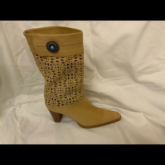 Stuart Weitzman perforated leather southwest mid calf boots 6 M - Picture 1 of 12